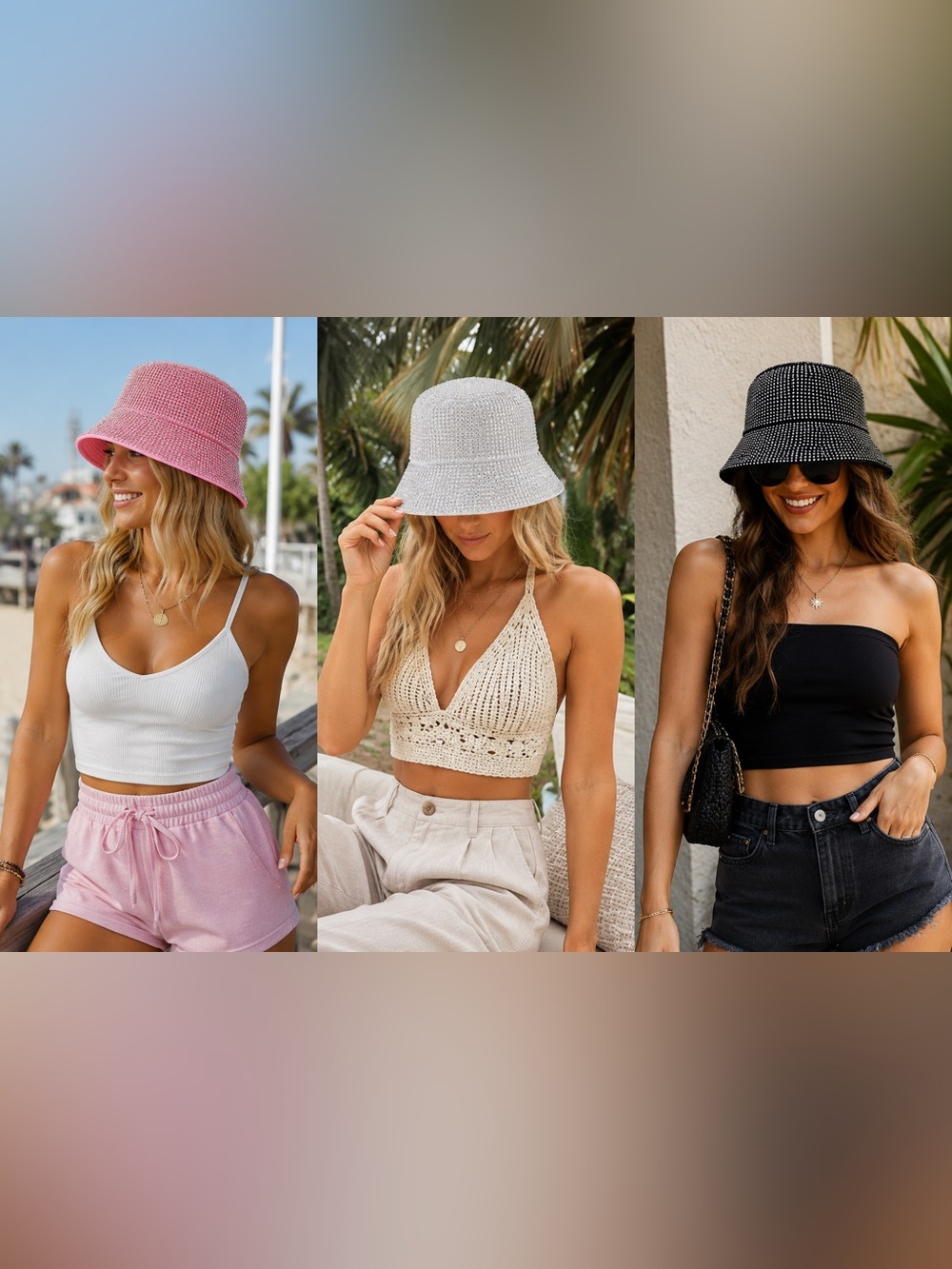 NWT C.C Rhinestone Bucket Hat Sparkly Bling Choose Black Silver or Pink